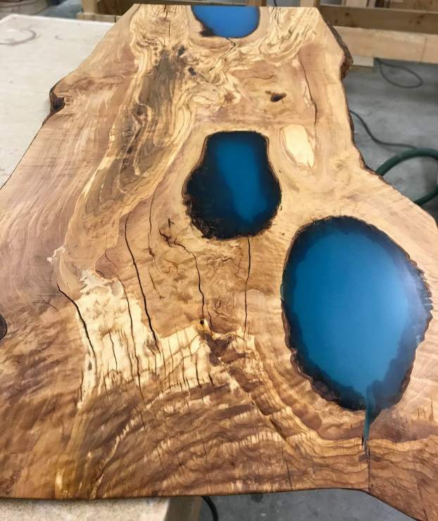 "3 Lakes" Olive Wood Epoxy Table